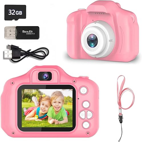 Cámara de video digital HD mejorada para niños de hasta 6 años en adelante, regalo de cumpleaños de Navidad con tarjetas y lector de tarjetas de 32