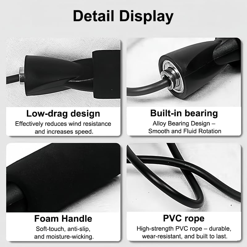 Miniatura 3 de Cuerda de saltar ajustable para mujeres y hombres, cuerda de saltar con núcleo de alambre de 9.18 pies con rodamientos de bolas y asas de espuma,