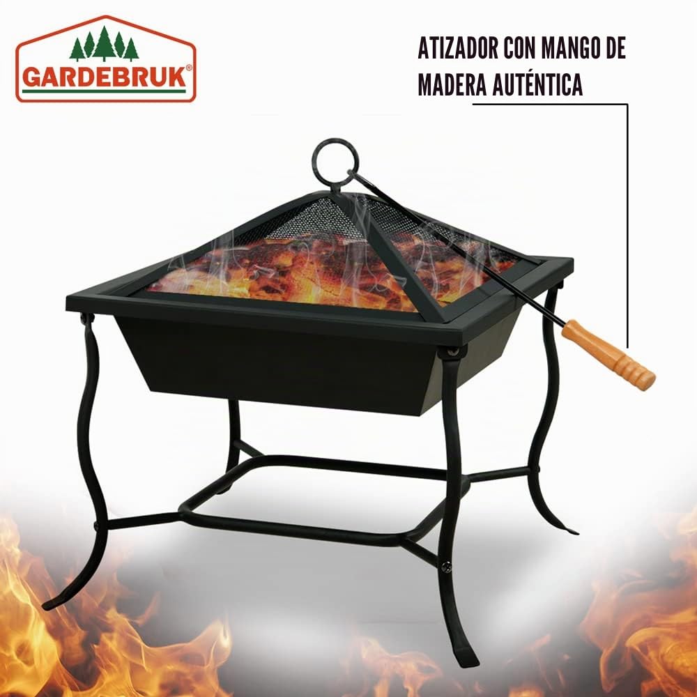Gardebruk Brasero para Leña 45x45cm Hoguera Exterior Tapa y Atizador Pozo de Fuego Chimenea Jardín