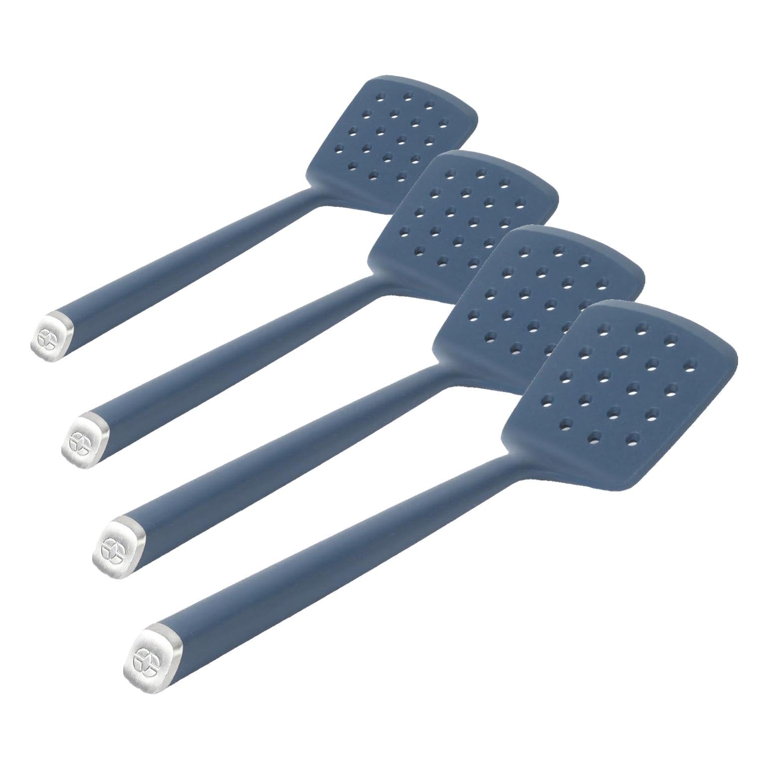 Calphalon Edge Silicone Slotted Turner, Flexible Silicone Slotted Spatula with Reinforced Core, Heat-Resistant Nonstick-Safe_Turner for Draining, Navy, Slottted Turner (Pack of 4)