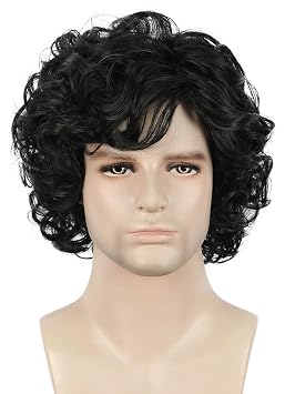 yuehong Short Curly Black Mens Wig Anime Cosplay Fashion Daily Wig | Soft Breathable Heat Resistant Synthetic Fibers Daily Fashion Party Wig