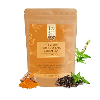 Turmeric Tulsi Green Tea Loose Leaf 100gm/3.5oz, Makes Upto 50 Servings