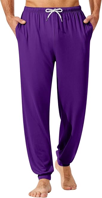 Men Pj Pants Lightweight Loungewear, Comfy Jogger Sleep Pant Long Pajama Pants Bottoms with Drawstring & Pockets