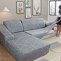 Vista 7 de Funda de sofá en forma de L, elástica y elastano en forma de L, funda para sofá de 3/2/4 asientos, funda de sofá modular, 1 pieza con correas