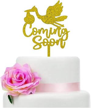 Gold Glitter Coming Soon Cake Topper Baby Shower Decorations Gender Reveal Cake Decor