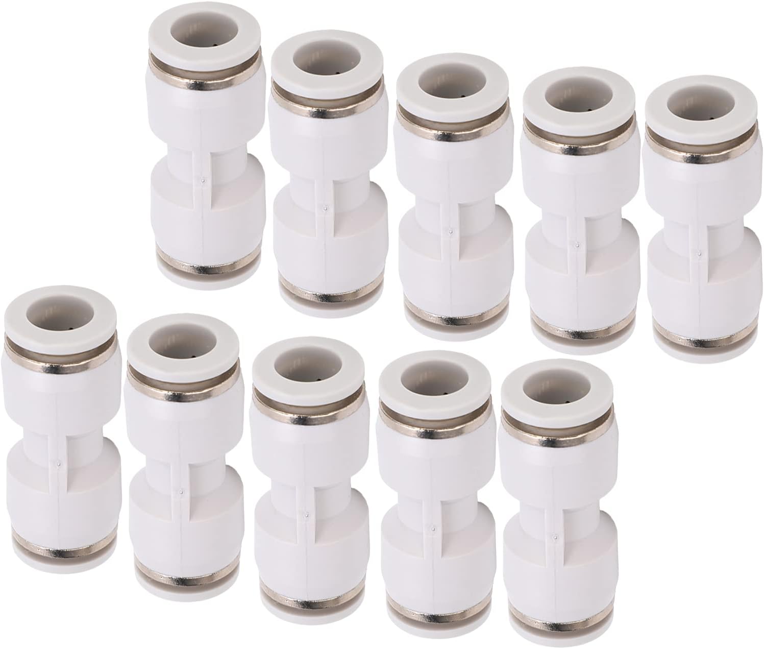 Straight Pneumatic Fittings, 10Pcs 4/6/8/10/12/14/16mm White PU Quick Air Line Couplings & Pneumatic Push To Connect Fittings for Pipe Tube(PU-10)
