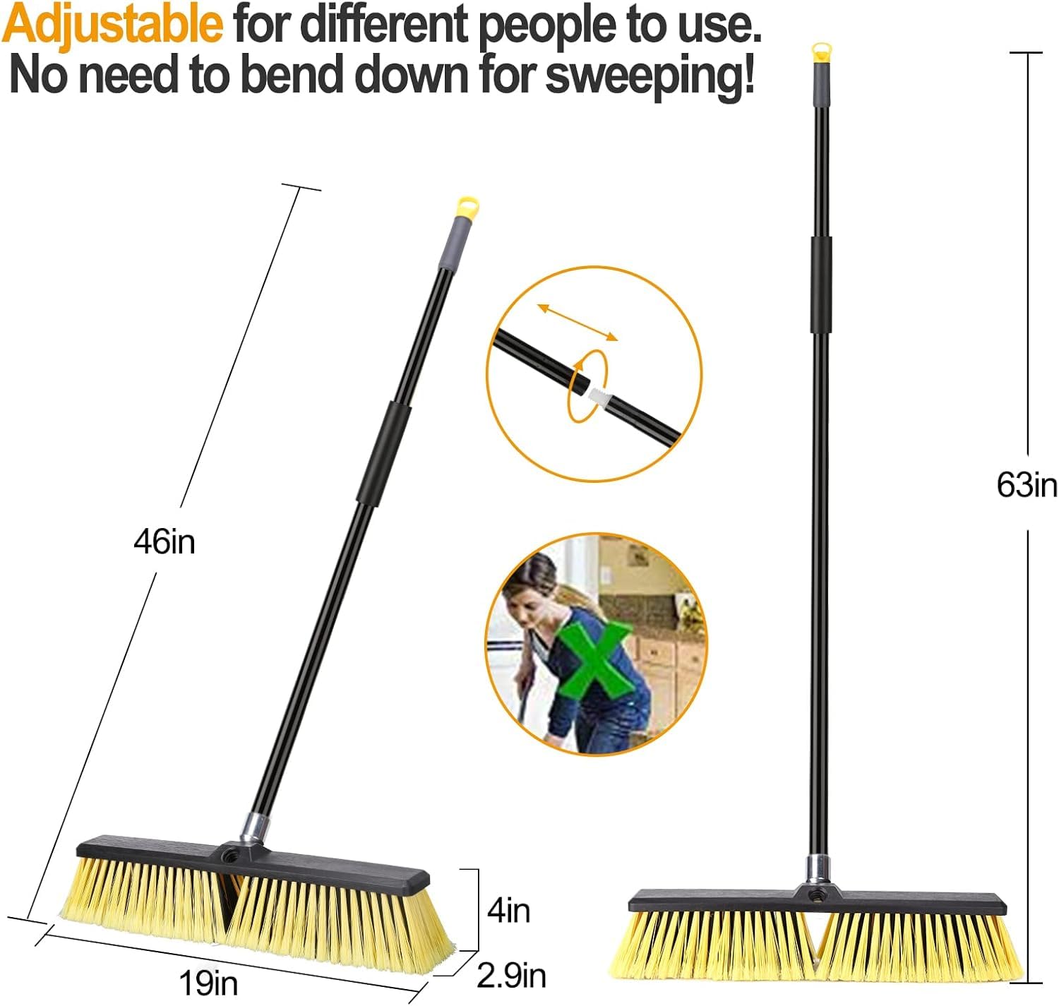 KeFanta scopa da esterno da 45 cm – resistente con manico lungo 160 cm per terrazze, vialetti, garage, cortili, magazzini e pulizia di pavimenti in cemento, giardino per
