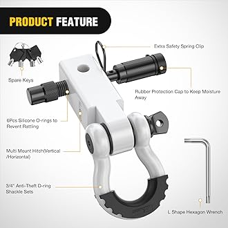 Nilight Anti-Theft Shackle Hitch Receiver 2Inch 45000 LBs Breaking Strength 3/4" Anti-Theft D Ring Shackle 5/8" Trailer Hitch Lock Pin Heavy Duty Solid Towing Kit for Trucks Off Road (White)