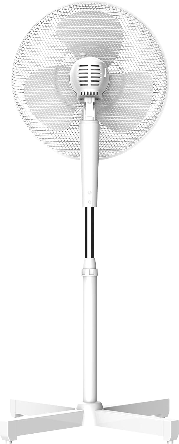 Megashopitalia Ventilatore a Piantana 45 Watt Metallo ABS 3 Pale 3 Velocità Diametro 40 Oscillazione Inclinazione Altezza Regolabile (Bianco)