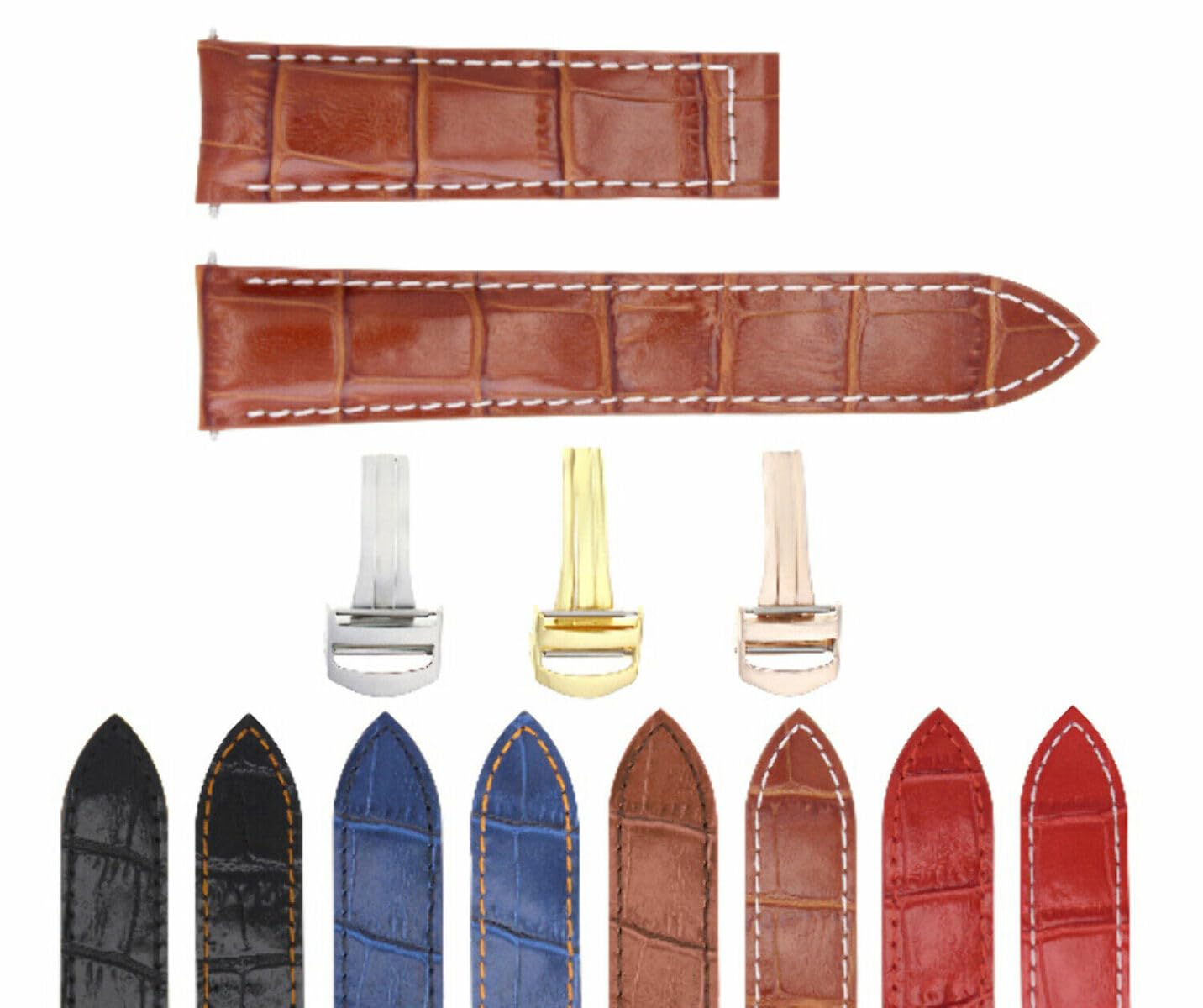 Ewatchparts 20mm Replacement Leather Watch Band Strap With Deployment Clasp Compatible With Cartier Tank Francaise