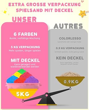 AtMini Wonder Sand Rainbow Mix Set - 5 kg Play Sand with 6 Colours Kneading Sand for Children Sandbox with Lid for Children 3 4 5 6 7+ Years Old (Pink)