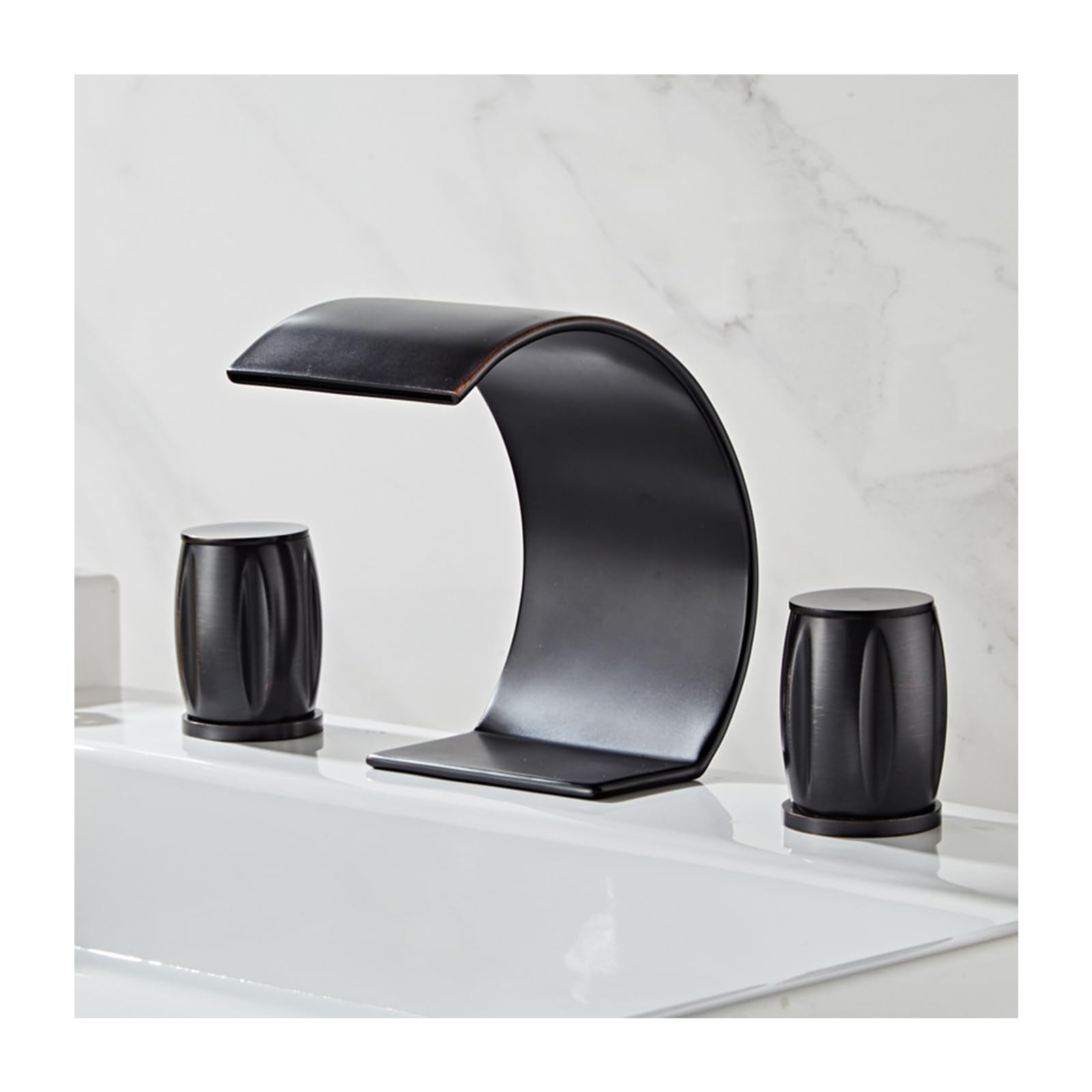 Robinet de Salle de Bain Cascade Bronze Noir Mélangeur Lavabo 3 Trous