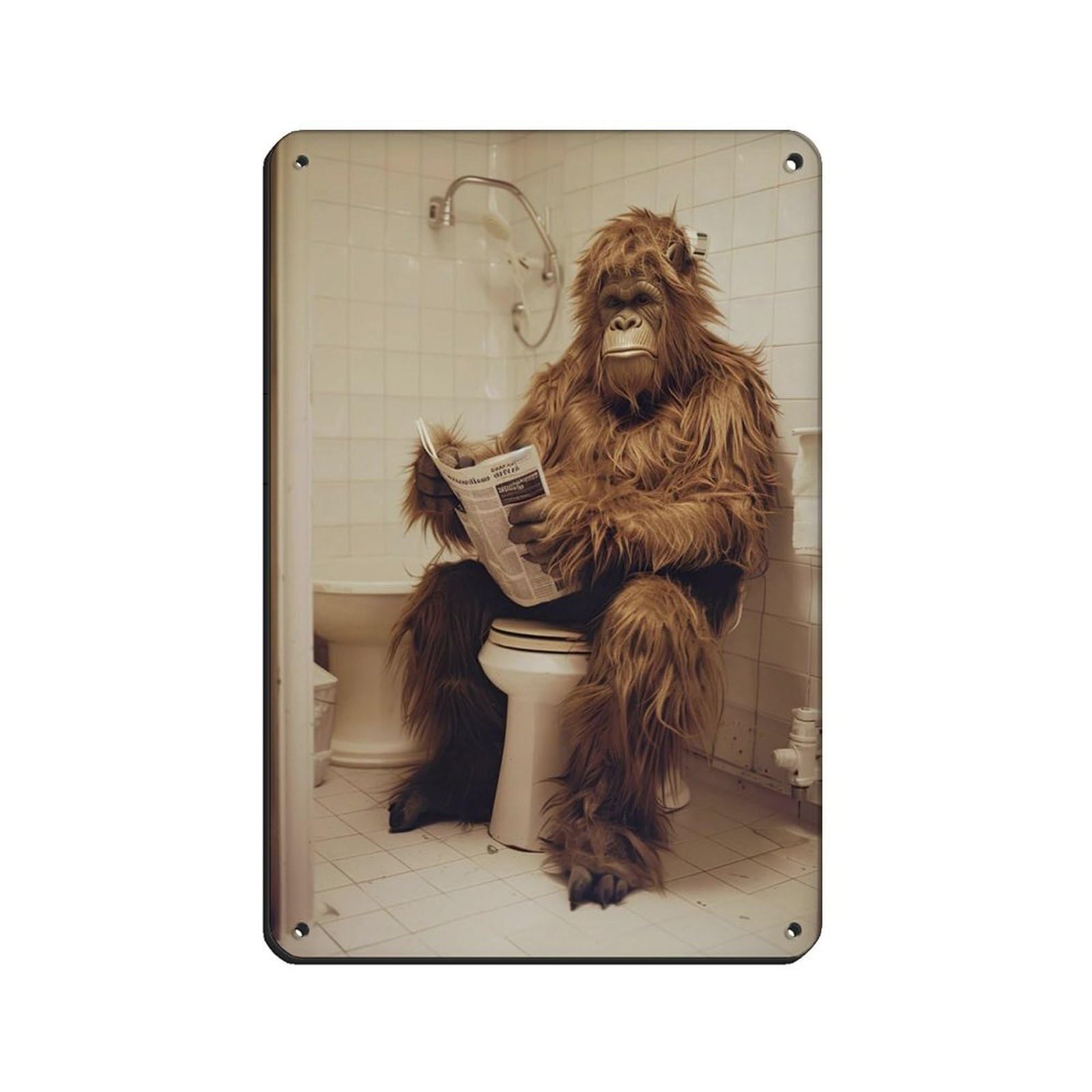 Sasquatch Sitting on The Toilet Reading A Newspaper (2) Retro Poster Metal Tin Sign Chic Art Retro Iron Painting Bar People Cave Cafe Family Garage Poster Wall Decoration 8x12inch(20x30cm)