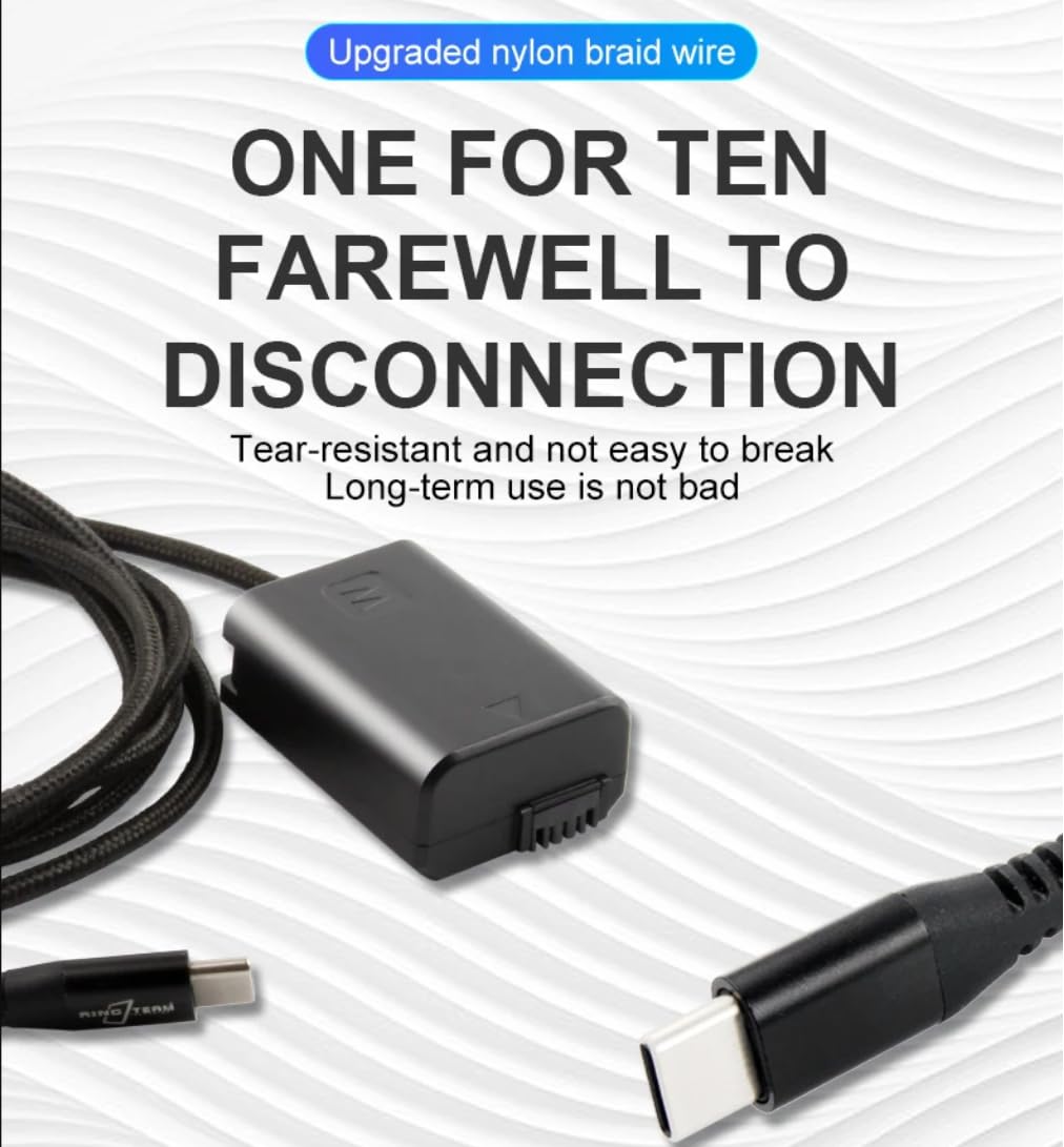 Cable de alimentación trenzado PD USB-C a NP-FW50 batería simulada AC-PW20 DC Acoplamiento para Sony Alpha A5100 A6500 A6400 A6000 A55 A7