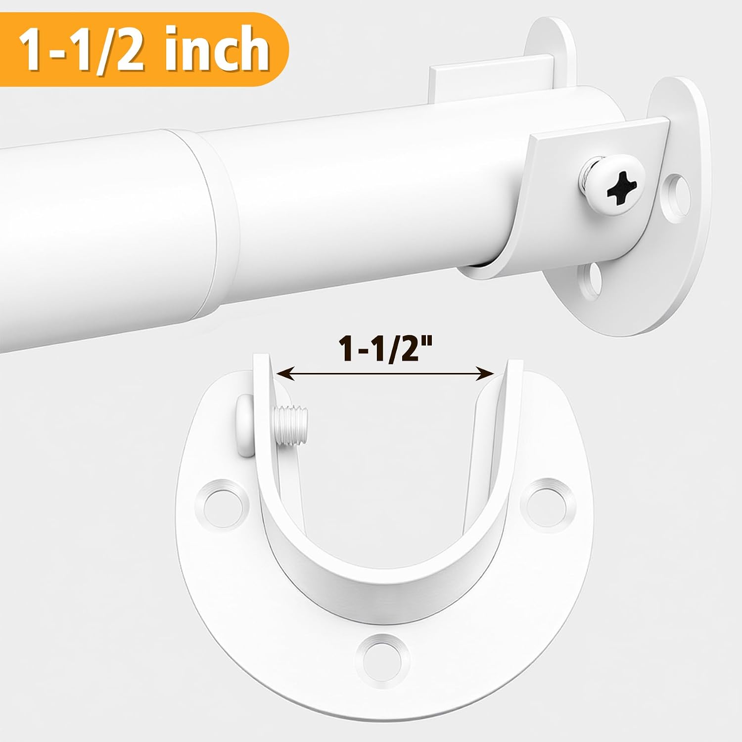 Heavy Duty Stainless Steel Closet Rod Bracket Holder (White, 1-1/2")