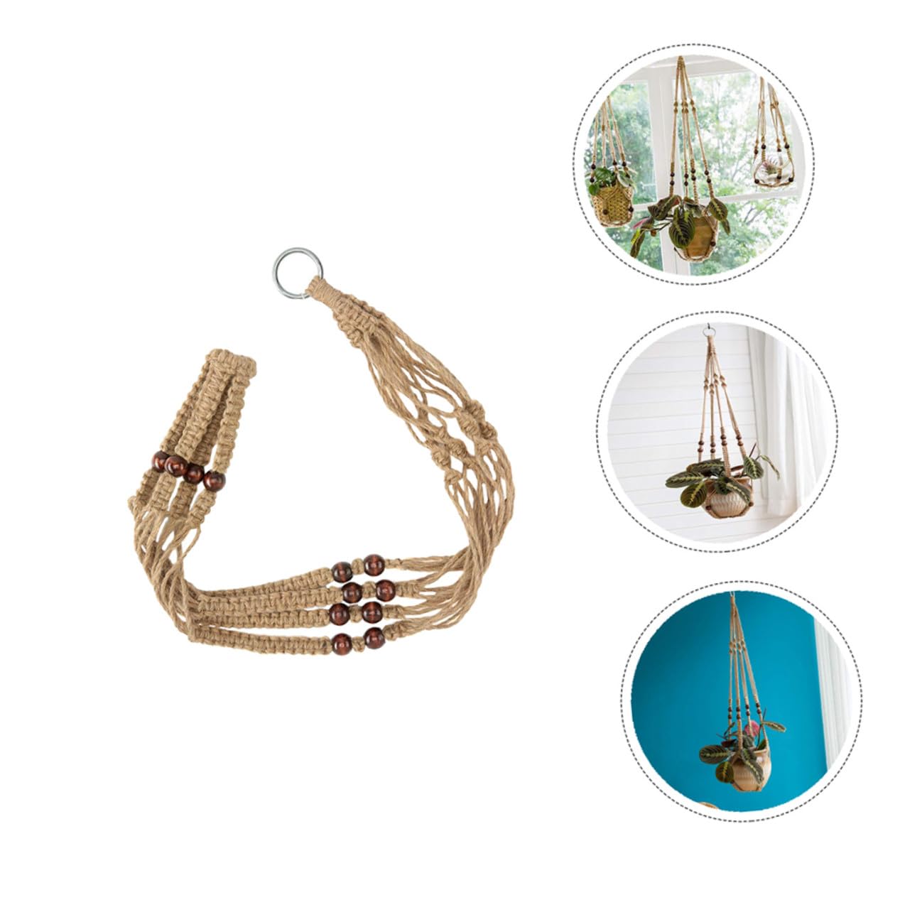 UKCOCO Lot De 3 Paniers Suspendus en Jute Et Macramé pour Plantes D'Intérieur en Corde De pour Pots De Fleurs en