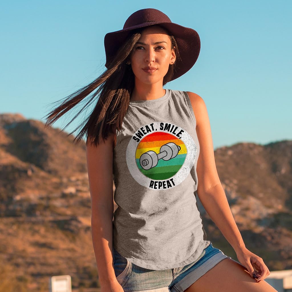Sweat Smile Repeat Women's Muscle Tank - Funny Tank Top - Gym Workout Tank