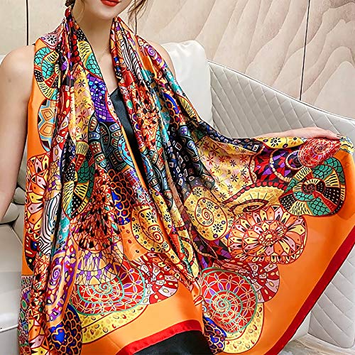 Silk Scarves Women Vintage Paintings Pattern Sunflower Floral Ethnic Style Long Scarf Grand Shawl Beach Wrap Dress2