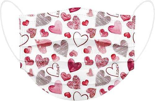 Miniatura 6 de Paquete de 50 mascarillas desechables de San Valentín para adultos, con estampado de corazón, desechables, para adultos, vacaciones, parejas,