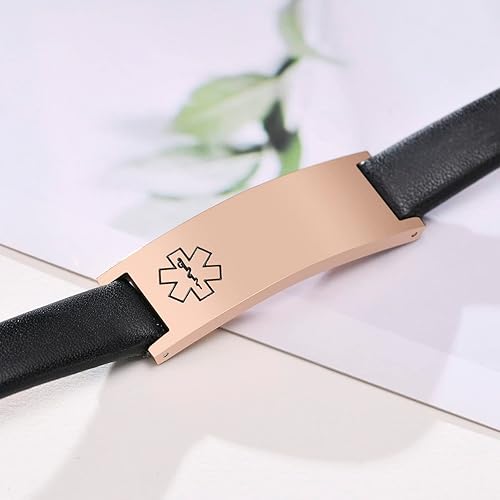 Miniatura 4 de MEALGUET Pulsera de identificación médica para mujer pulsera de alerta médica de acero inoxidable con grabado gratuito