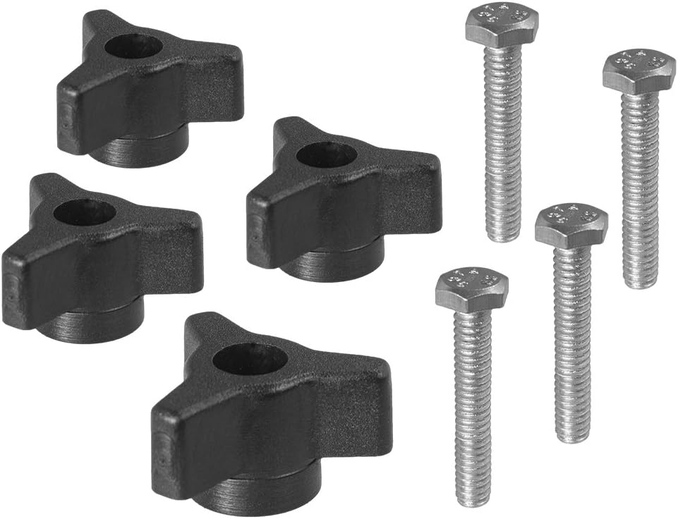 1/4 x 20 Black Plastic Star Knob and Bolt - 4 Pack PW6111