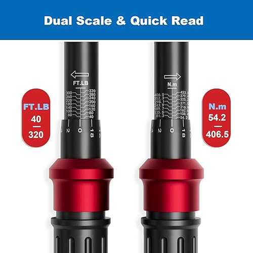 Miniatura 6 de Llave dinamométrica de clic de 12 pulgada - 40-320 pies. LB54.2-433.6Nm Llave dinamométrica de doble dirección ajustable de 72 dientes con estuche