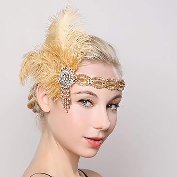 Zoestar Vintage Flapper Headband 1920s Feather Headpiece Gatsby Feather with Crystal Hair Accessories for Women