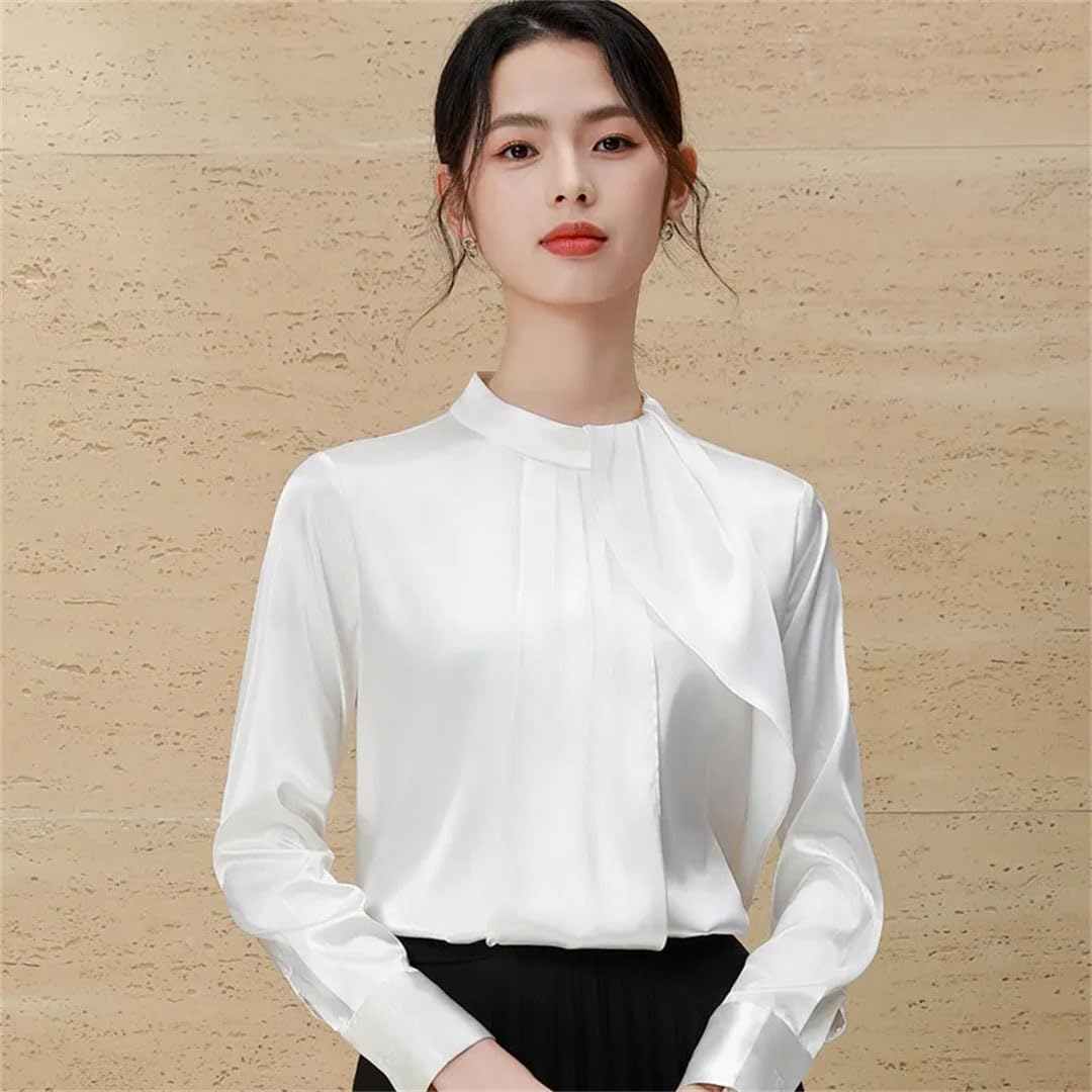 Camicia da donna con volant elegante temperamento manica lunga chiffon camicette ufficio signore lavoro top