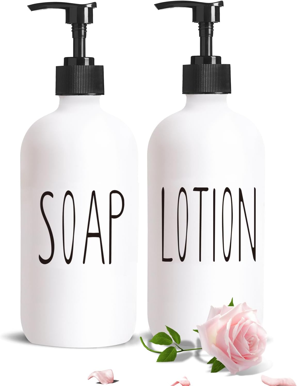 COHOSEGE Glass Soap Dispenser Set 2 Pack,16 Oz Hand Soap Dispenser for Bathroom,Pink Kitchen Accessories and Bathroom Decor,Soap and Lotion Dispenser Set for Bathroom