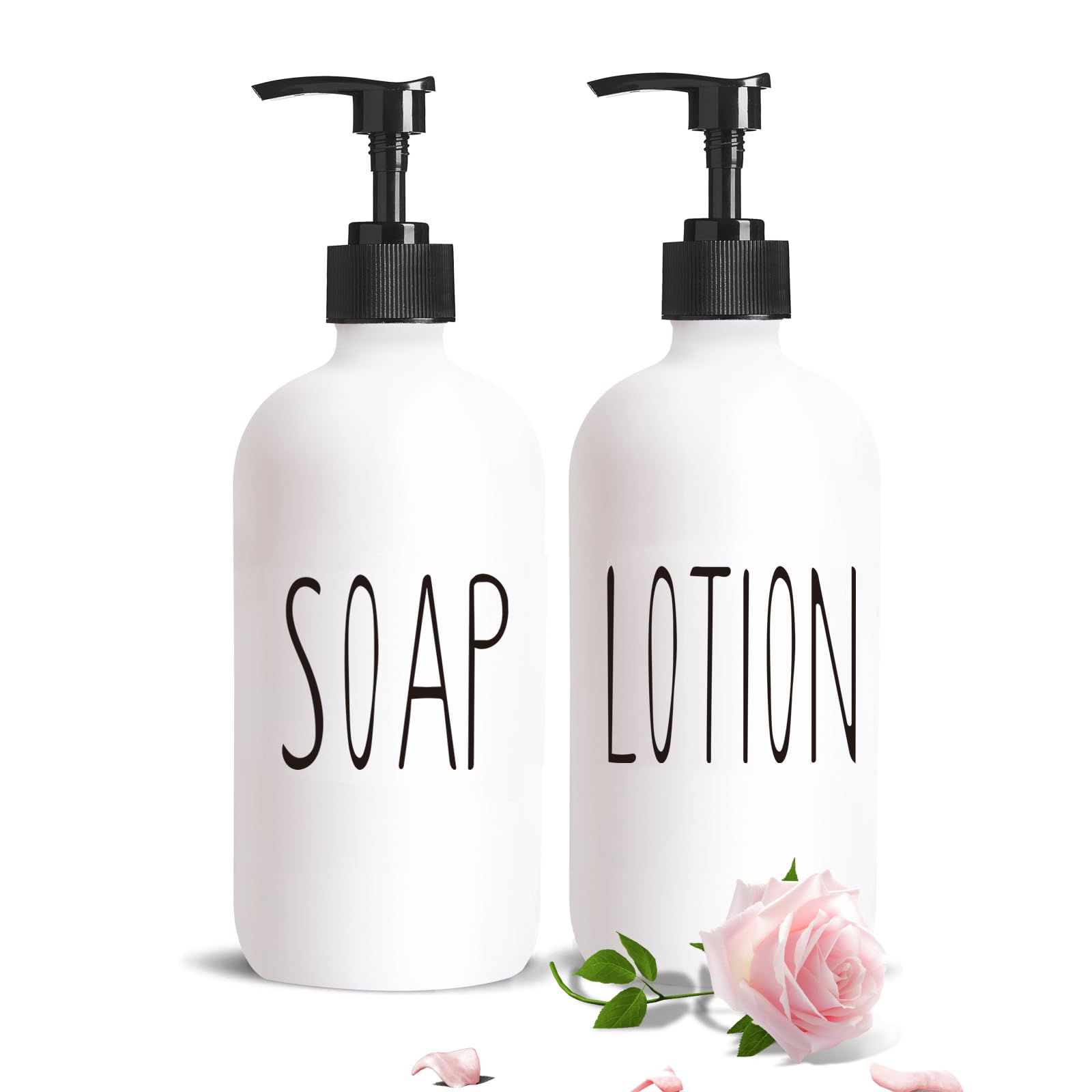 COHOSEGE Glass Soap Dispenser Set 2 Pack,16 Oz Hand Soap Dispenser for Bathroom,White Kitchen Accessories and Bathroom Decor,Soap and Lotion Dispenser Set for Bathroom