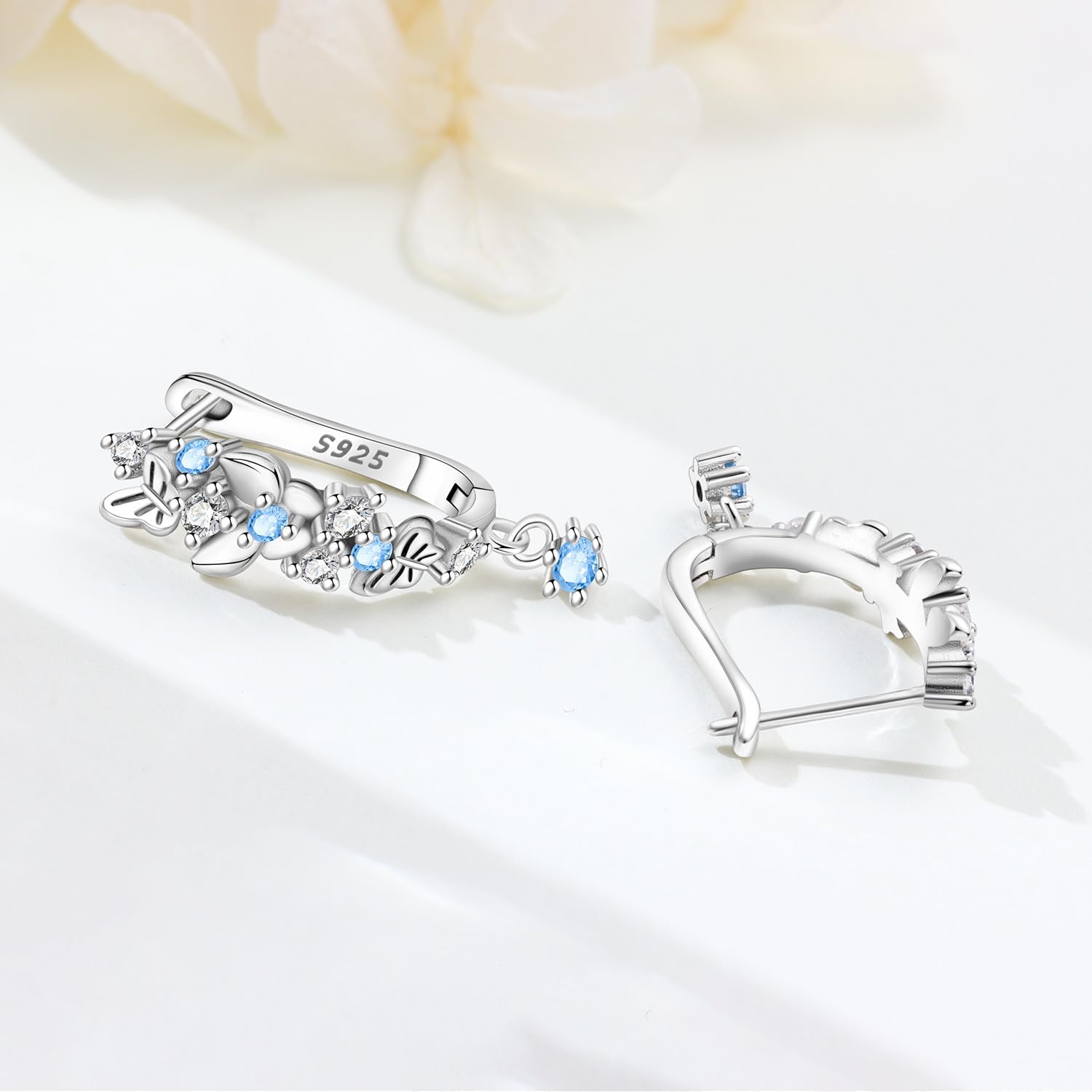925 Sterling Silver Blue Butterfly Drop Dangle Earrings for Women, Exquisite Fancy Butterfly U-Shaped Women's Earrings, Lightweight & Hypoallergenic Fashion Jewelry Gift- Hoop Earrings - Image 2