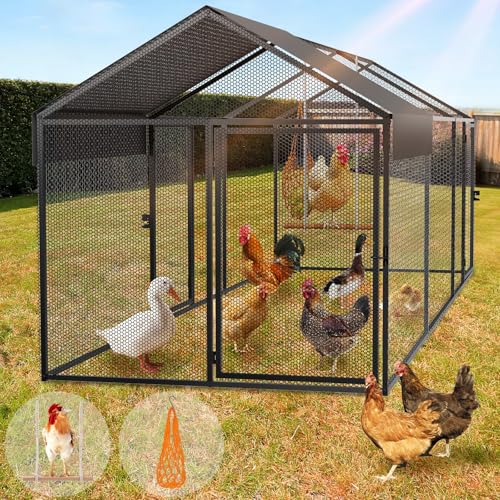 Metal Chicken Coop Run for 6-10 Chickens 1184040 Small Metal Chicken Run for Yard with CoverPortable Poultry Cage Hen House Outdoor Chicken Pens with Chicken Swing Outdoor duck coop