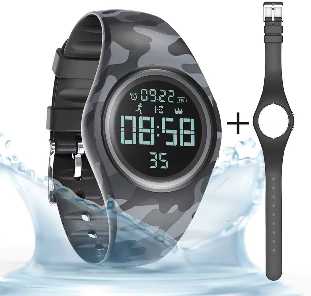 synwee Sports Fitness Tracker Watch, IP68 Waterproof, Non-Bluetooth, with Pedometer/Vibration Alarm Clock/Timer,for Kid Children Teen Boys Girls (Carmouflage)
