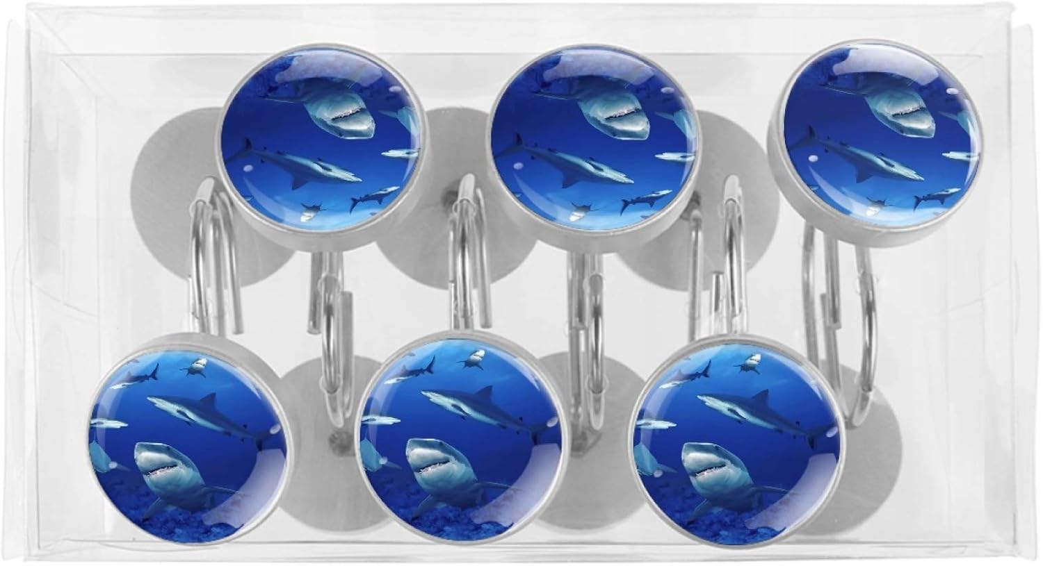 LORVIES Sharks Shower Curtain Hooks Set of 12, Stainless Steel Shower Hooks Decorative Hanger Rings Rust Resistant for Bathroom Kids Room Fashion Home Decor
