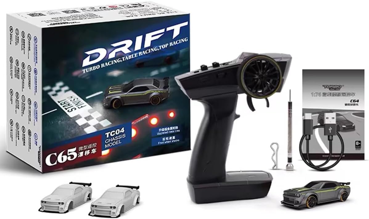 Drift RC Car, Turbo Racing 1/76 Scale 2.4G 4CH Mini Racing Drift Racing Vehicle Model, High Speed Vehicle with LED Lights, Indoor Mini RC Car Hobbyist Gift (RTF Version)