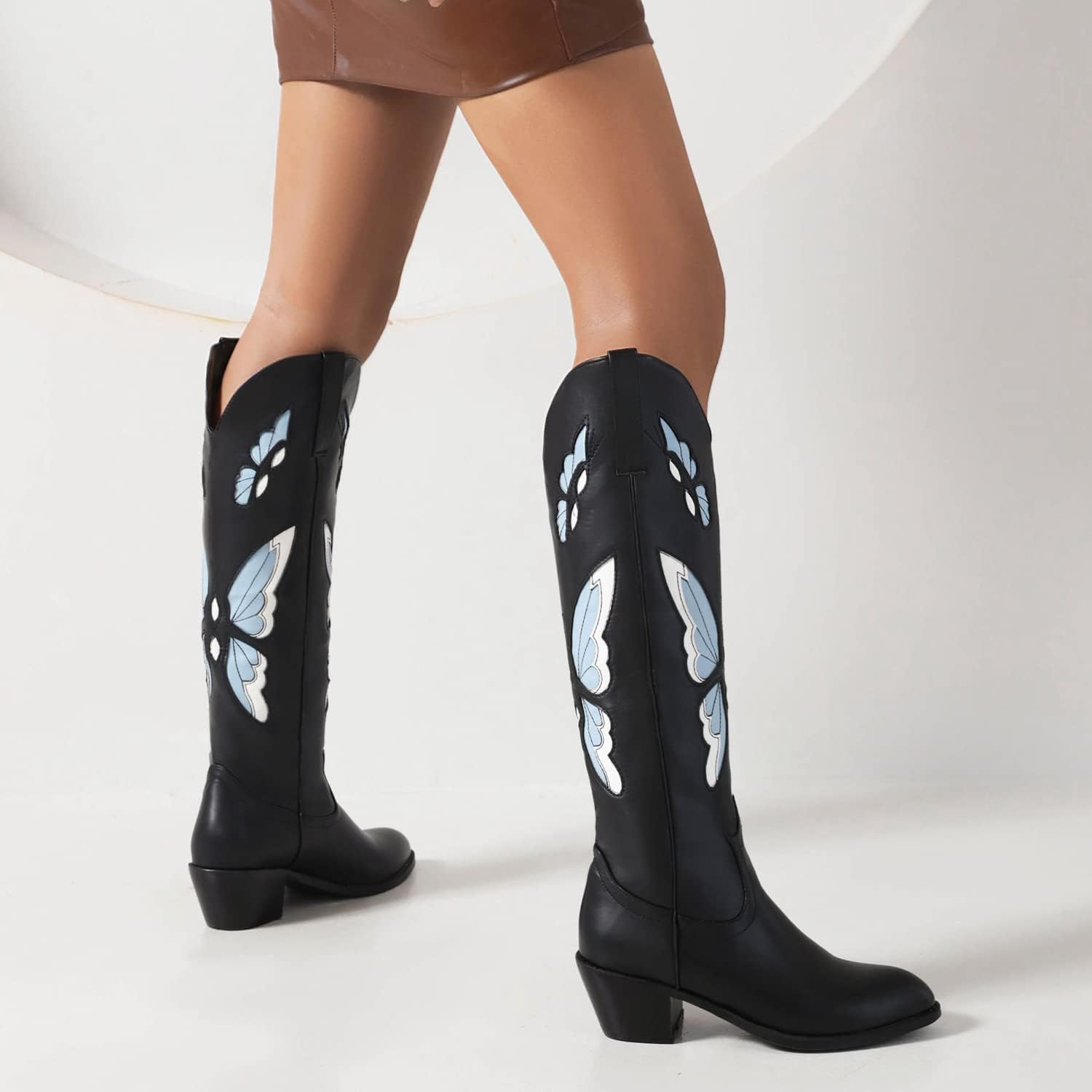 keleimusi Butterfly Knee High Boots for Women Cowgirl Autumn Western Almond Toe Shoes - Image 6