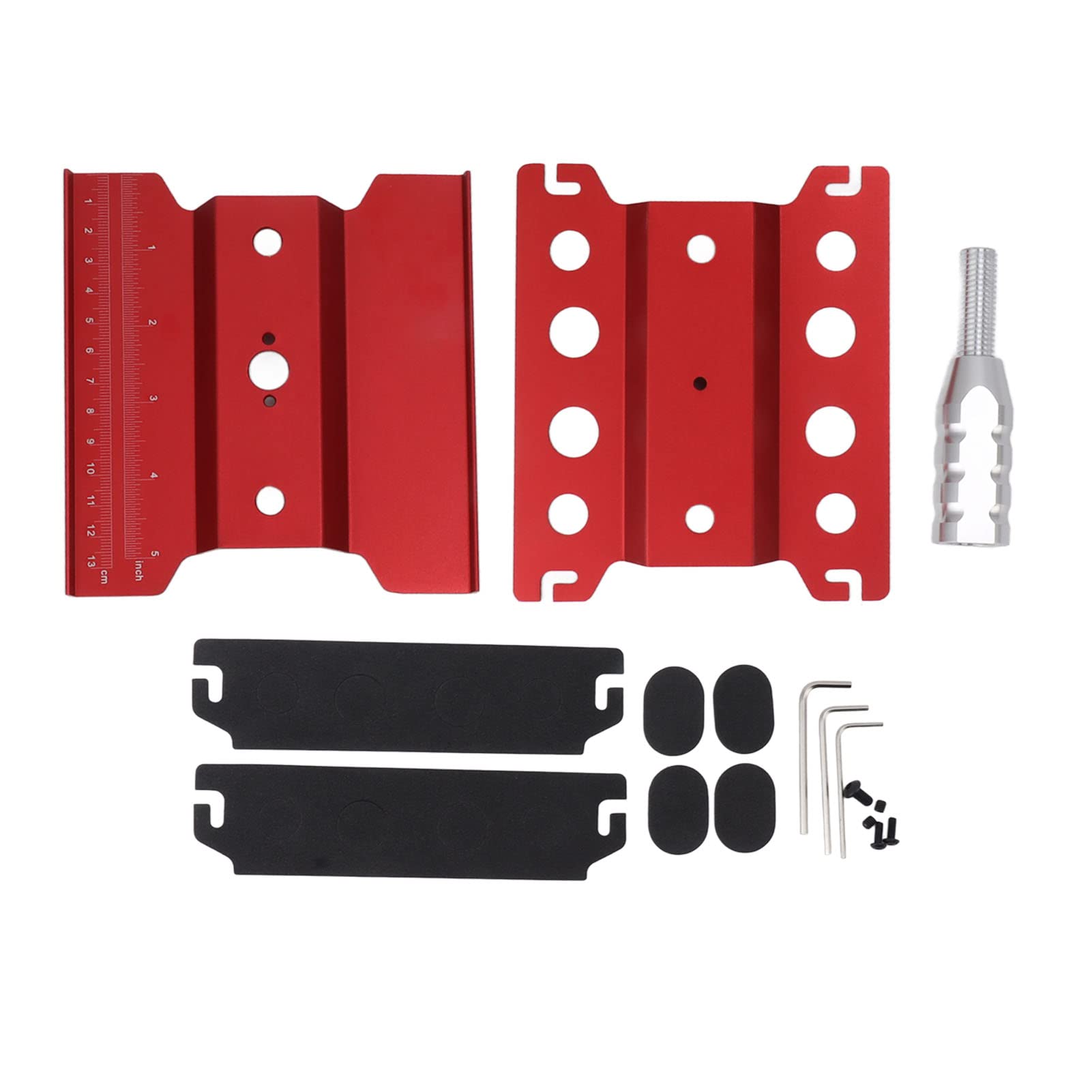 RC Car Work Stand Aluminum Repair Workstation Model Repair Table with Accurate Scale 360 Degree Rotation Black for 1/8 1/10 1/12 1/16 1/18 Scale RC Car Truck Trolley (Red)