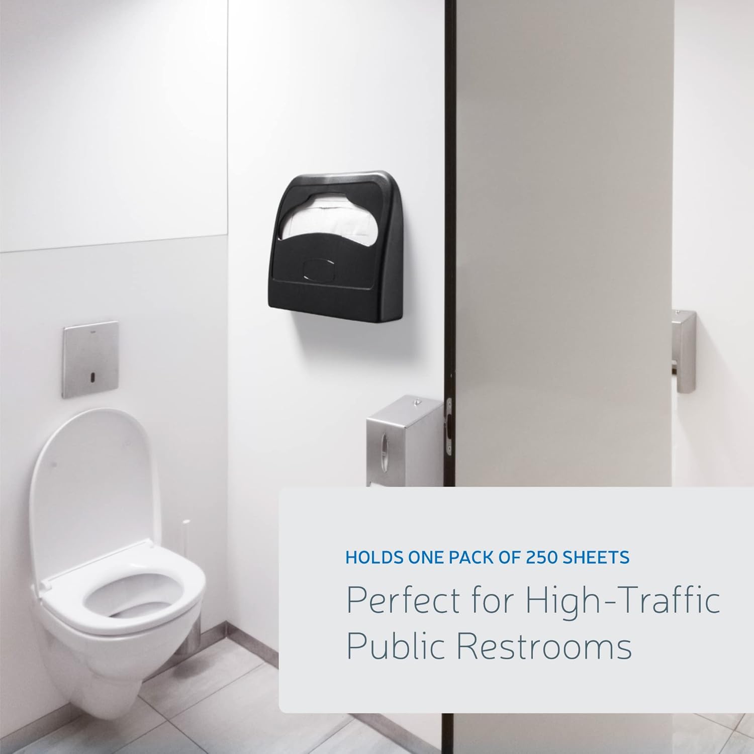 EZbrnd Wall-Mounted Half-Fold Toilet Seat Cover Dispenser for Commercial/Residential/Bathroom/Office, Seat Cover Paper Sold Separately, Black, 3100B-EZ