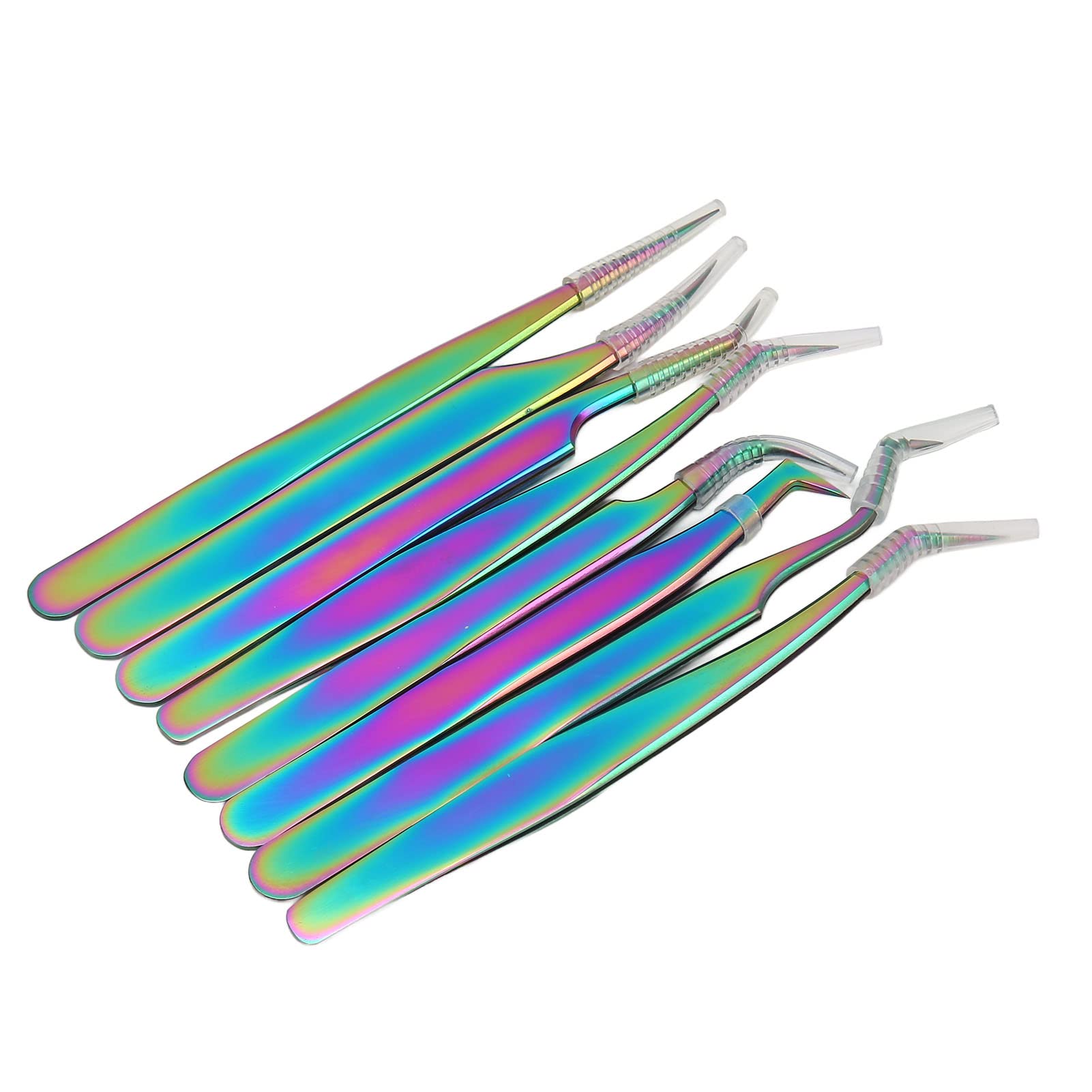 Juego de 8 pinzas de extensión de pestañas de acero inoxidable de alta dureza, diseño ergonómico, pinzas de pestañas profesionales para extensiones de pestañas y aplicación de