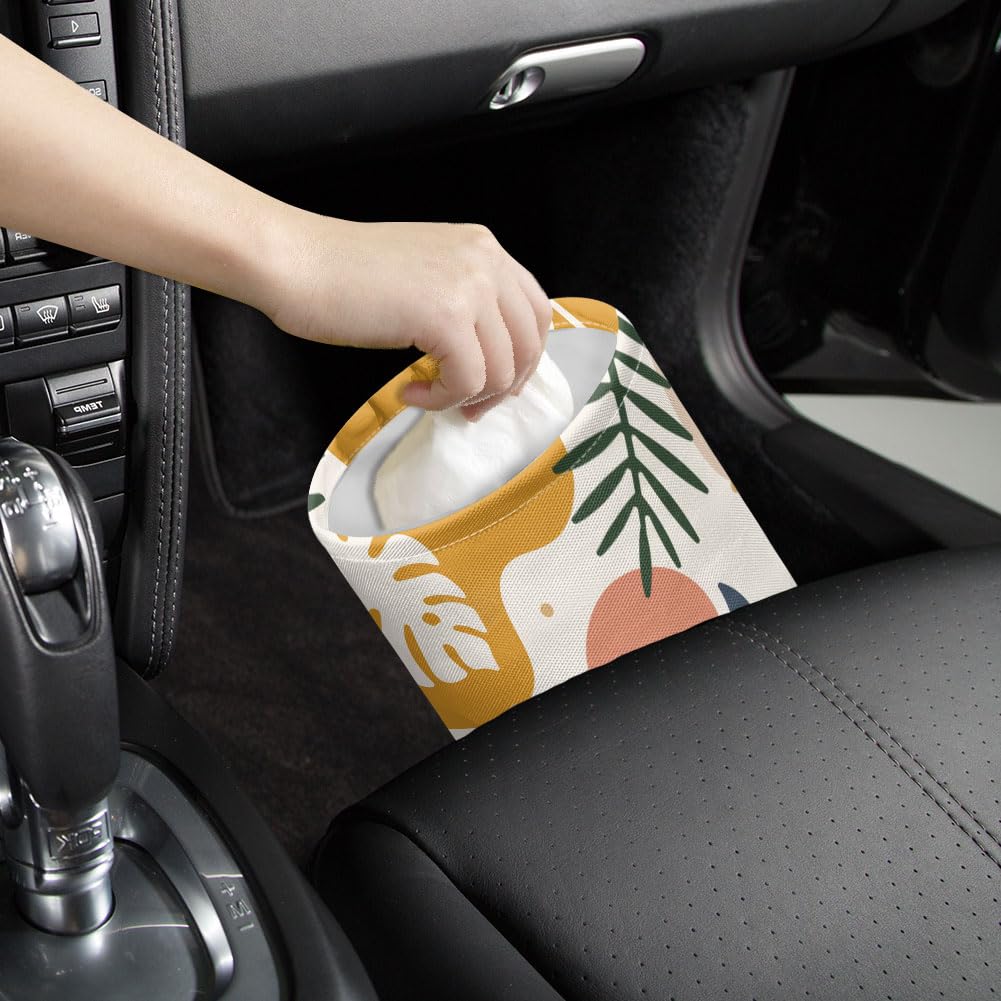Bohemian Car Trash Can Tropical Leaves Waterproof Garbage Can Car Seat Back Hanging Garbage Bag Portable Camping Rubbish Bin Storage Bag Collapsible Trash Container (5.9" W,7.3" H) image 4