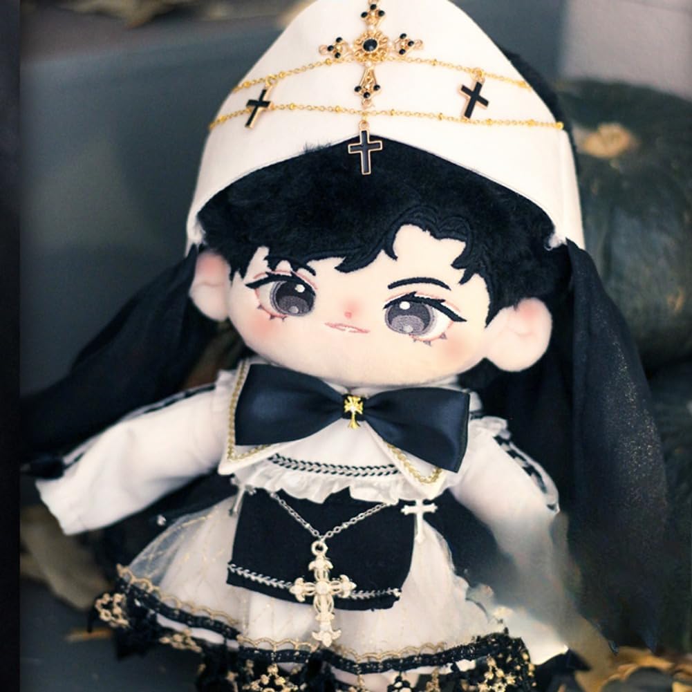 20cm Plush Doll Clothes Set, Gothic Lolita Doll Outfit for Stuffed Dolls, Dress Up Set with Dress, Bow, Faux Collar and Strap Shoes (20cm,5pcs)