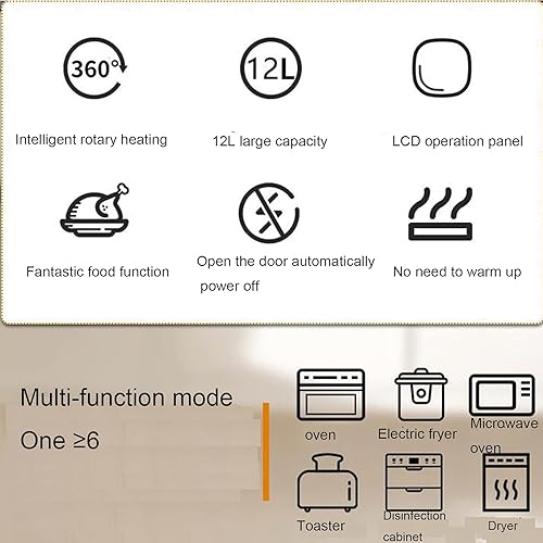 Miniatura 4 de Freidora de aire grande de 12 litros freidora de aire 6 en 1 parrilla de horno con pantalla táctil inteligente y ventana visual temporizador de 60