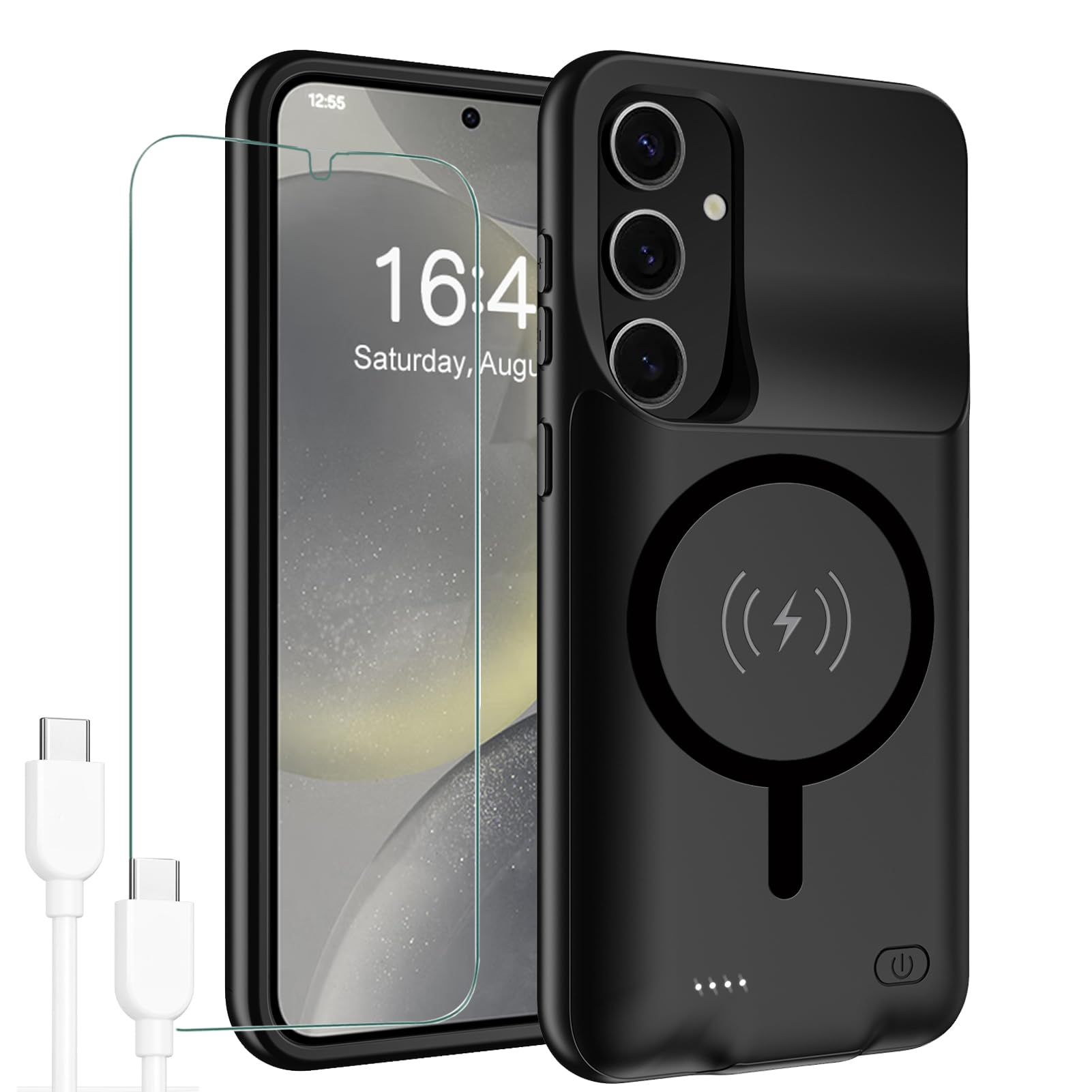 Battery Case for Galaxy S24 Plus,12000mAh Large Capacity Rechargeable Portable Protective Extended Charger Cover Compatible with Galaxy S24 Plus (6.7