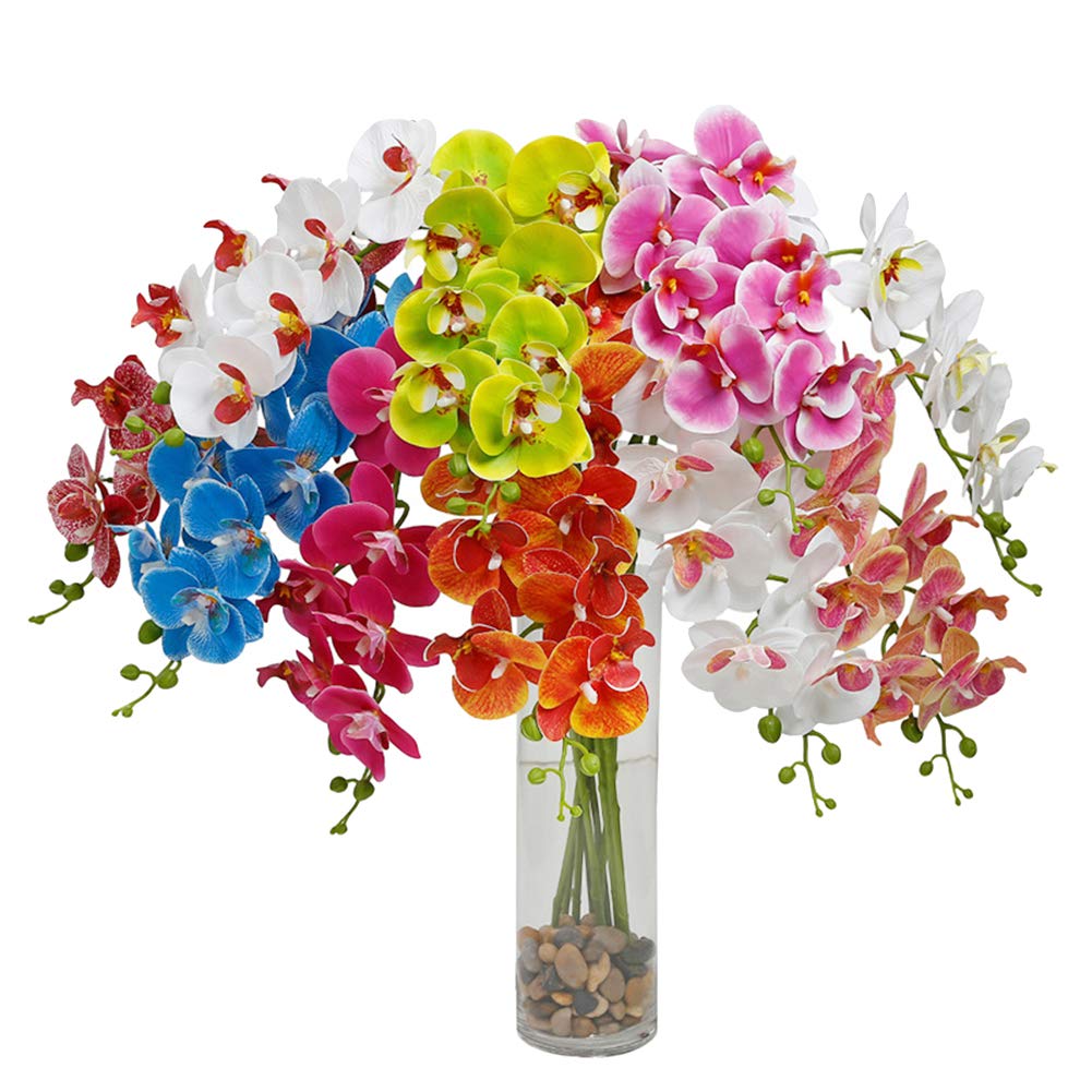 Fiore Artificiale Orchidea Farfalla Con Ramo – 70 Cm, Testa Grande 7 Fiori + Bocciolo, Giallo, Per Matrimoni E Decorazione - 3