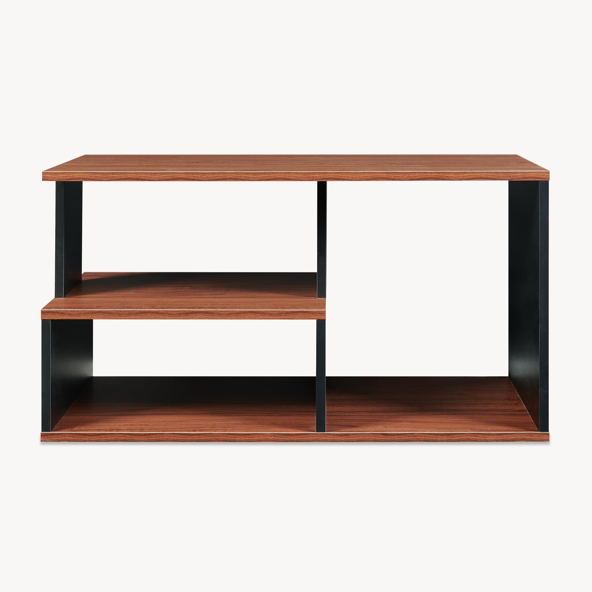 [en.casa] Couchtisch Trond 80x40x42 cm Schwarz/Walnuss Beistelltisch mit 3 Ablagefächern Wohnzimmertisch Sofatisch Kaffeetisch