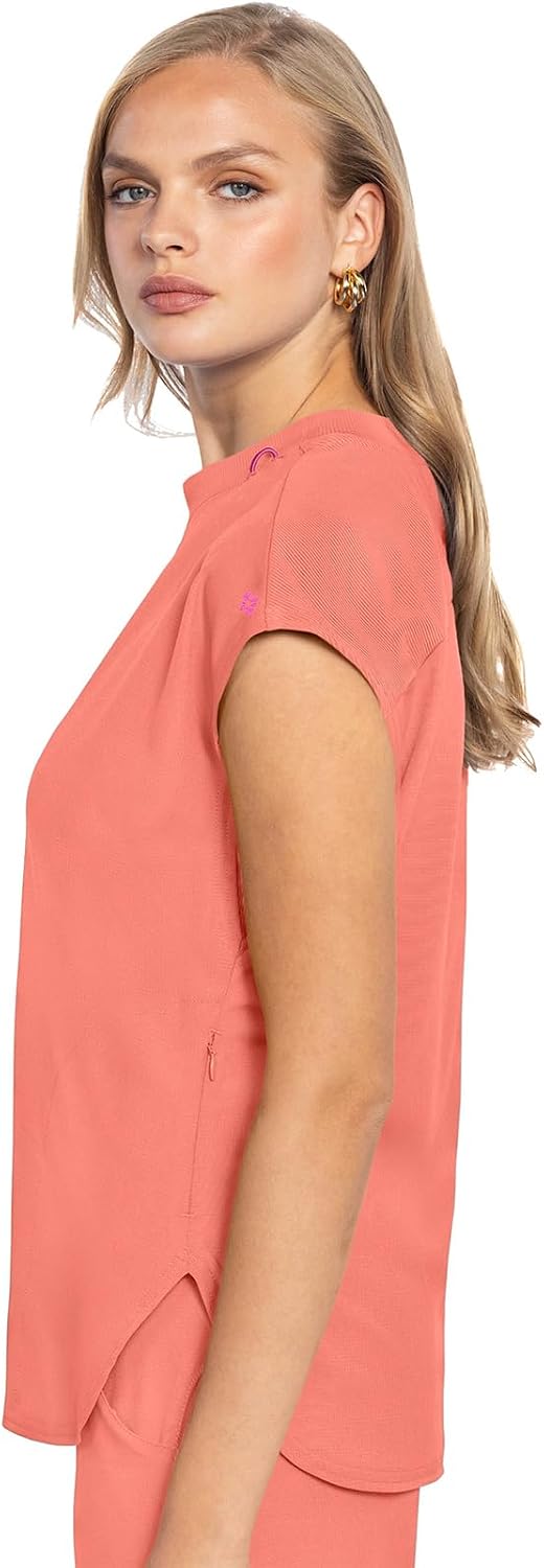 Med Couture AMP Womens Scrub Tops Round Neck Tuckable 2 Zipper Pocket image 5