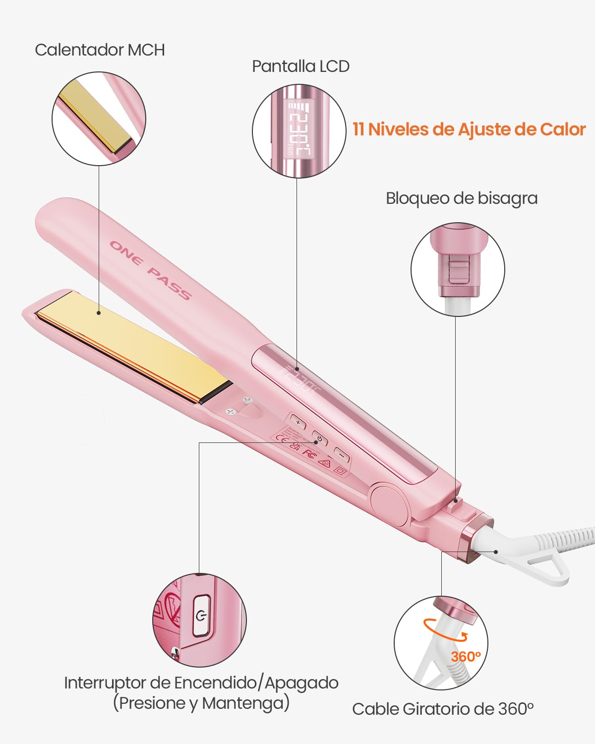 Faszin Planchas del Pelo 2 en 1, Calienta en 20s Plancha Pelo | de Titanio con Iones Plancha de Pelo, Pantalla LCD Clara, Ideal para Alisar, Rizar y crear Ondas -Rosado