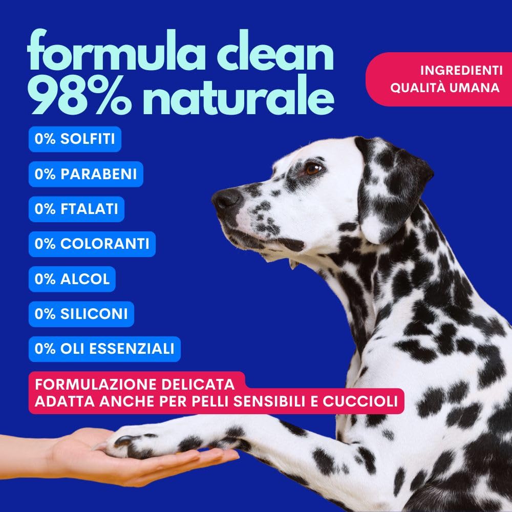 JAMPY Gel Detergente Senza Risciacquo Per Cani e Cuccioli. Shampoo Secco Senza Parabeni o Siliconi. Igienizzante, Elimina i Cattivi Odori. Adatto a Pelli Sensibili. 98% Naturale - 250 ml.