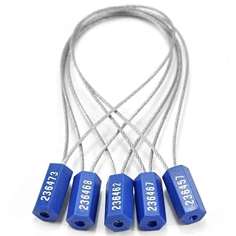 Pull-Tite Steel Security Cable Wire Seals Numbered Anti-Tamper Security Tags Self-Locking Shipping Padlock Blue, Pack of 50pcs