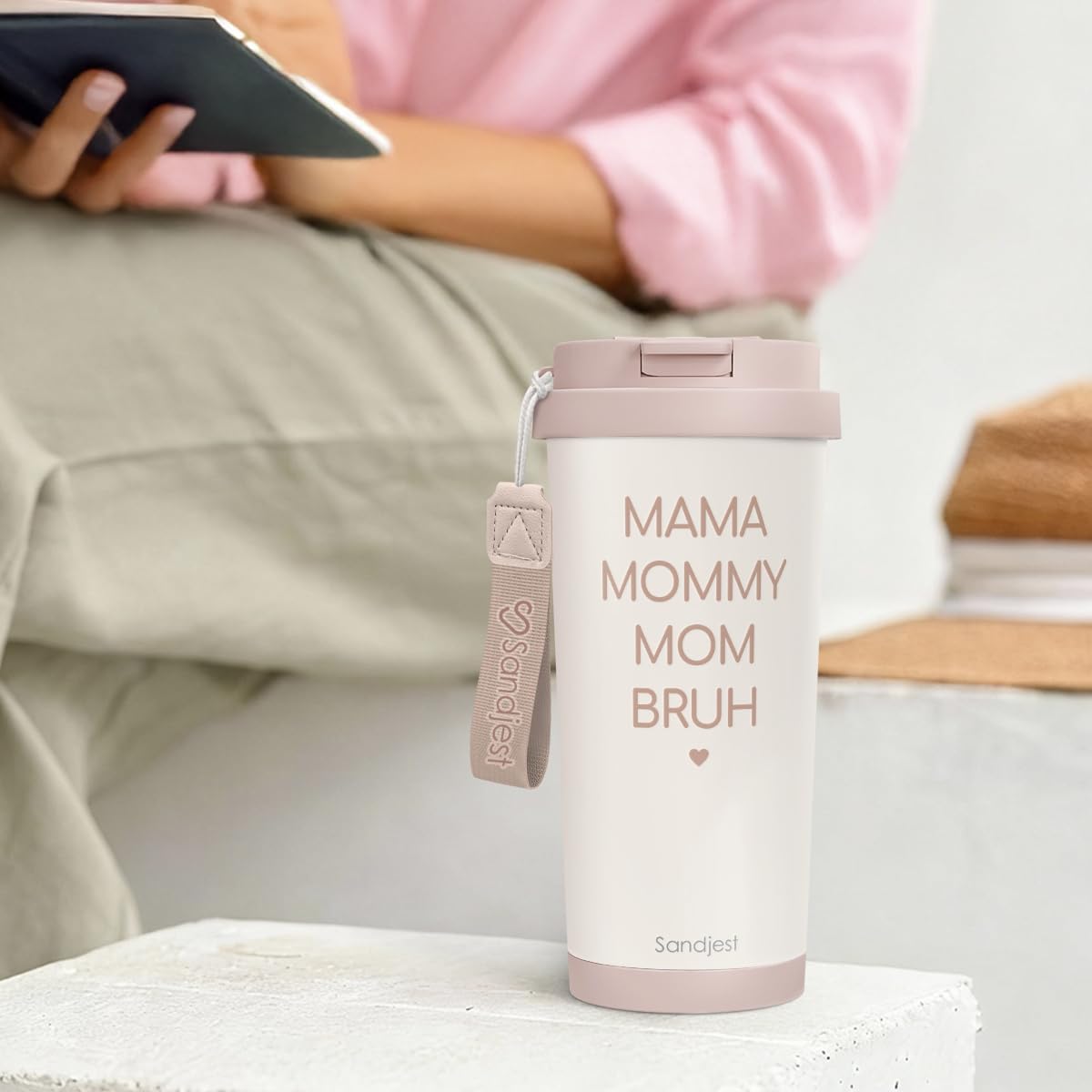 SANDJEST Mom Gift from Son Daughter, Stainless Steel 2-in-1 Lid Coffee Tumbler 18 oz, Mama Mommy Mom Bruh Insulated Travel Mug for Women Mothers Mama, Gift Idea for Birthday Christmas Mothers Day